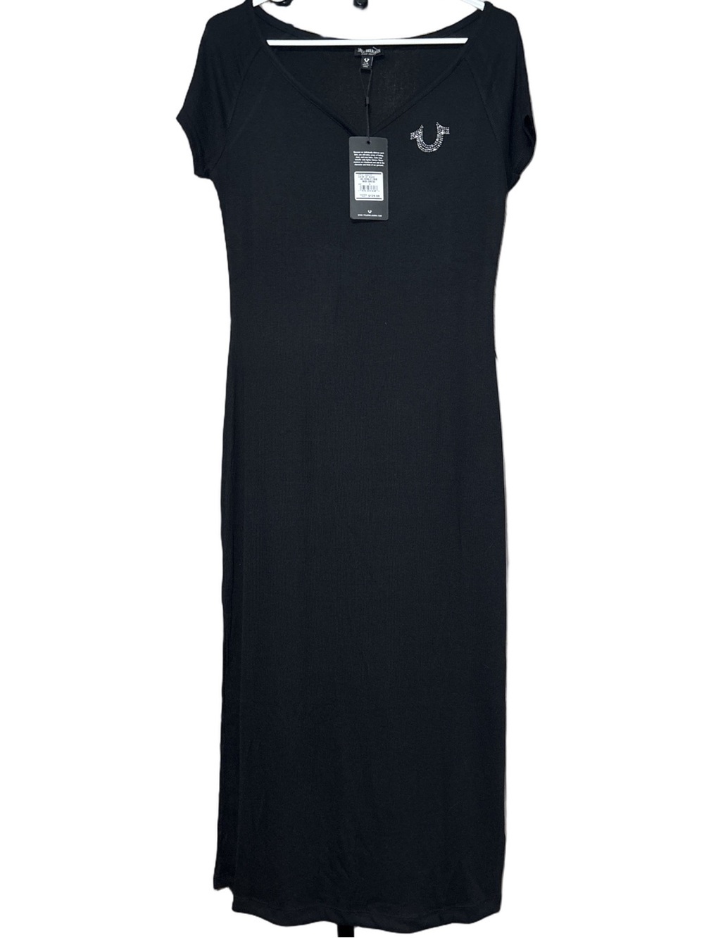 True Religion Black V-Neck Maxi Dress with Stud Logo